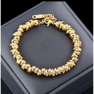 Gold Tone Stainless Steel Beaded Bracelet Adjustable Chain 316L